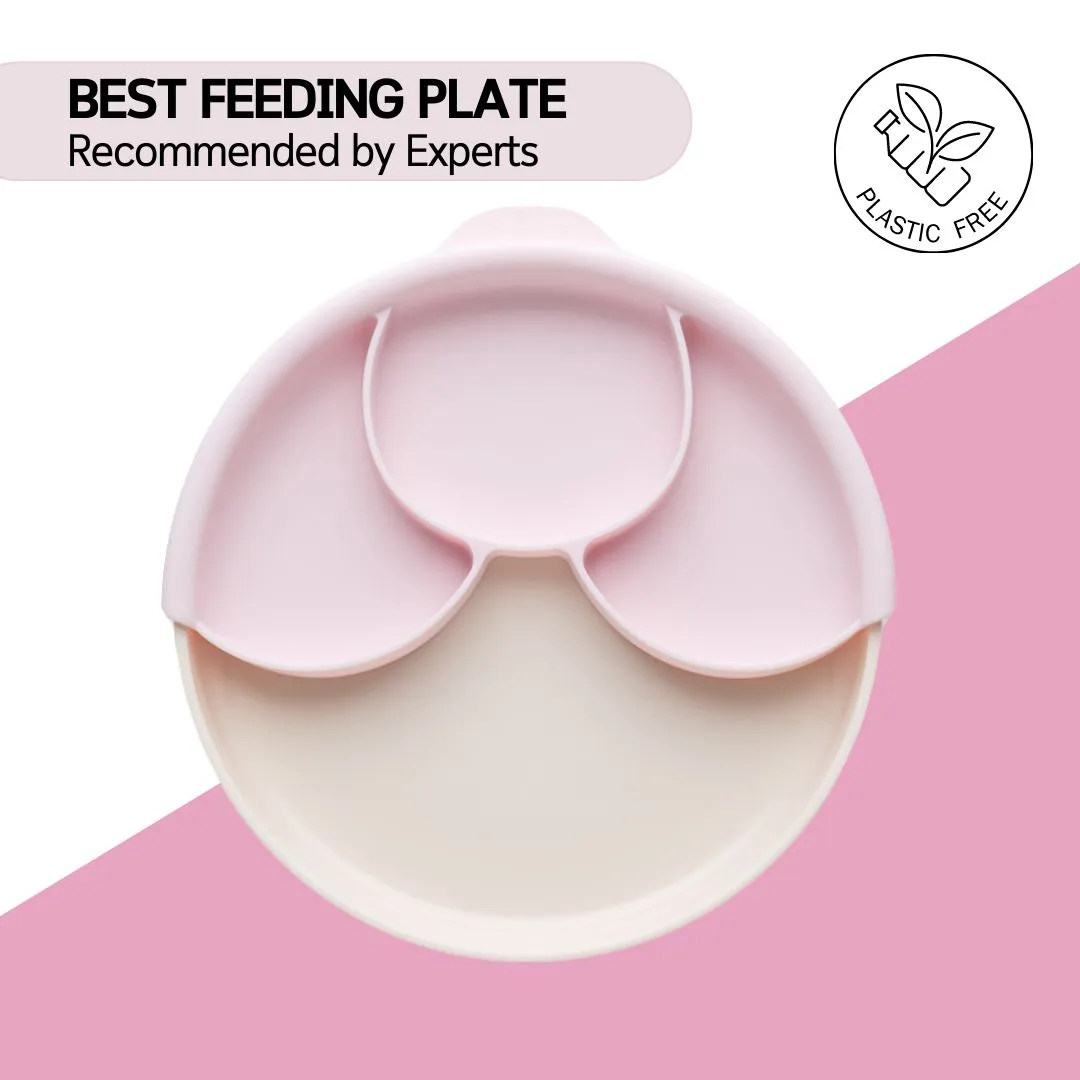 Miniware Healthy Meal Suction Plate with Dividers Set-Vanilla/Cotton Candy