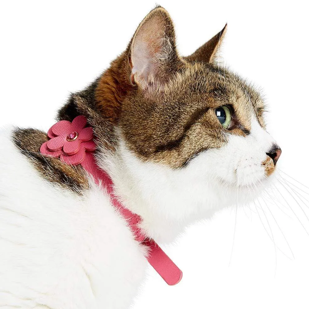 Perfect-fit Glistering PU Leather Cat Collar with Bell and Flower