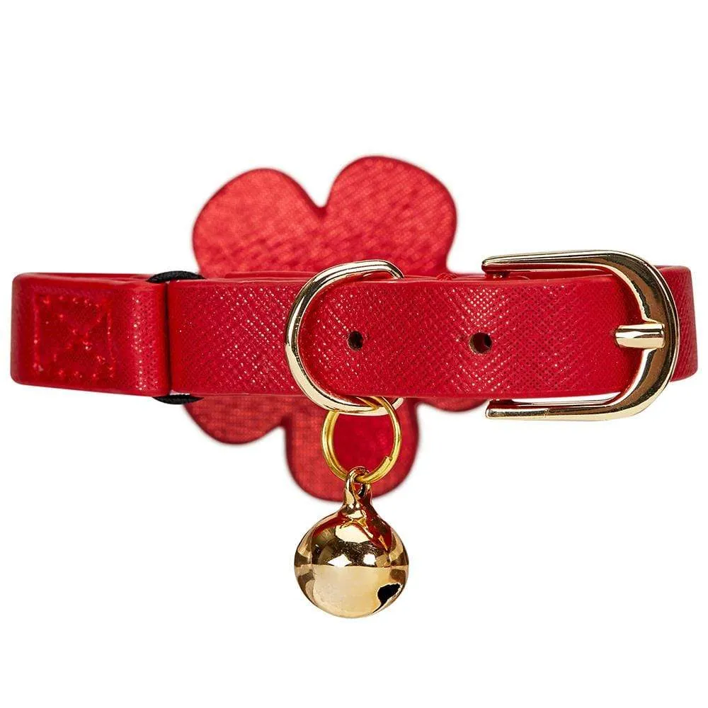 Perfect-fit Glistering PU Leather Cat Collar with Bell and Flower