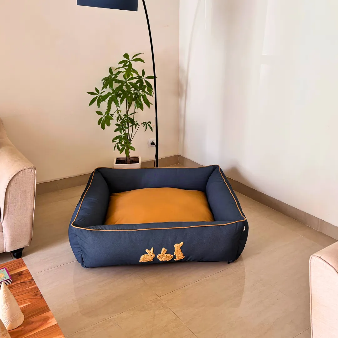 PoochMate Bunny Bliss Navy-Sand Dog Bed