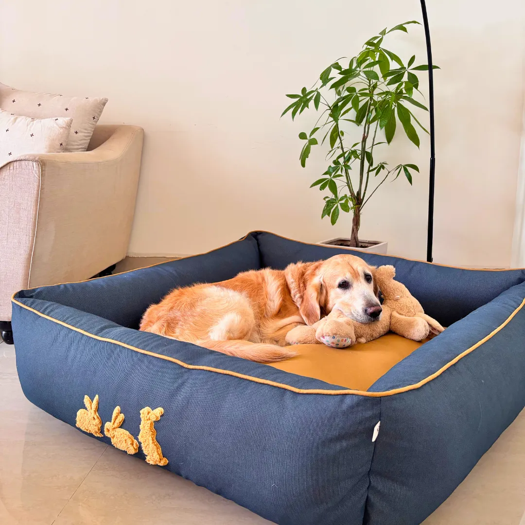 PoochMate Bunny Bliss Navy-Sand Dog Bed