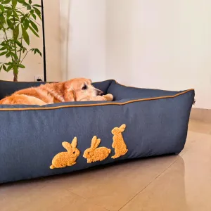 PoochMate Bunny Bliss Navy-Sand Dog Bed