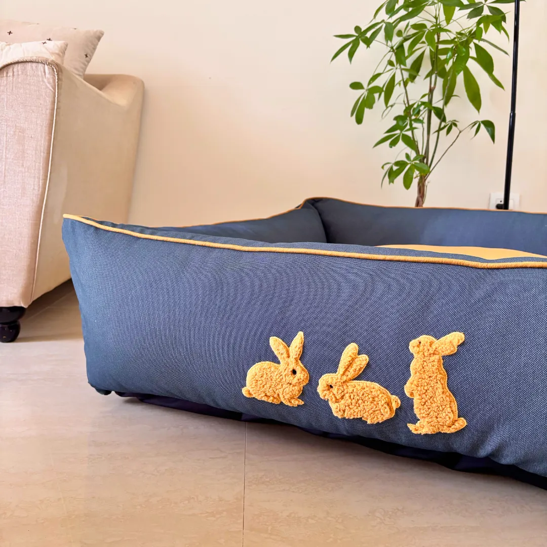 PoochMate Bunny Bliss Navy-Sand Dog Bed