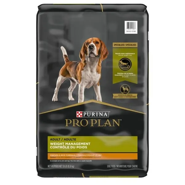 Purina Pro Plan Adult Weight Management Chicken & Rice Formula Dry Dog Food, 18lb