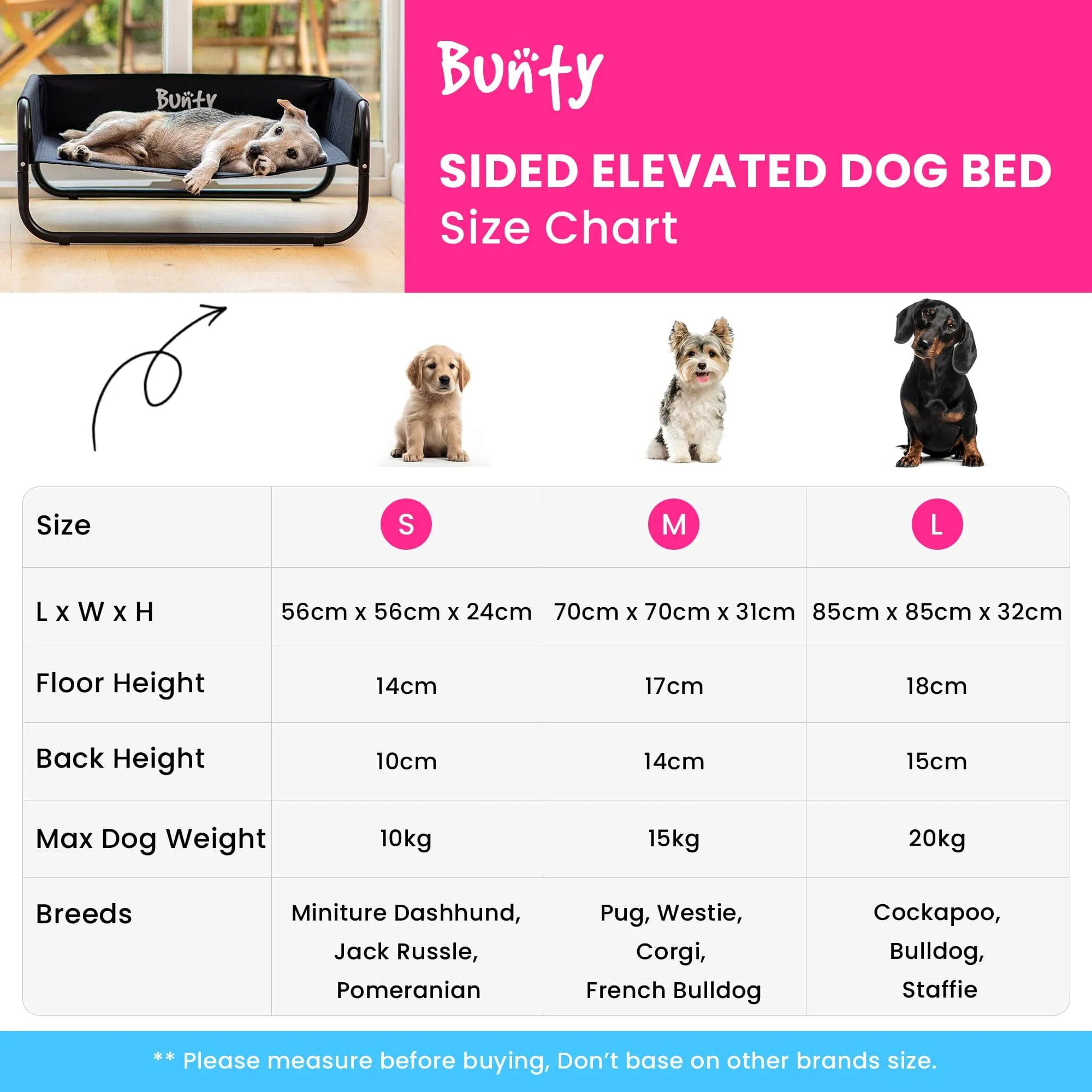 Raised Dog Bed With Sides, Elevated Waterproof Outdoor - Bunty