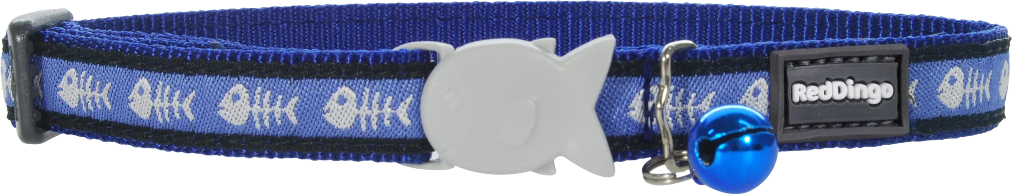 Red Dingo Designer Cat Safety Collar - Fish Bones (Dark Blue)