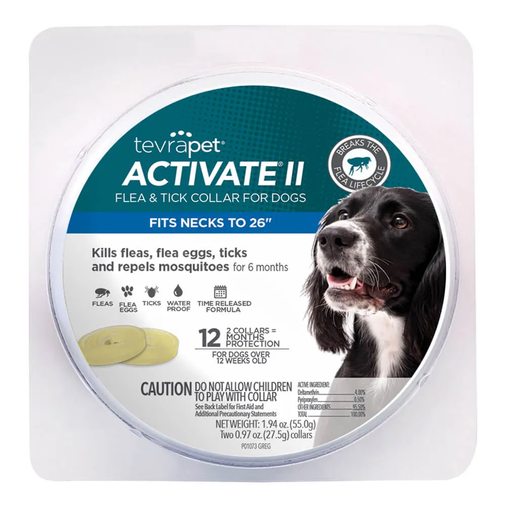 TevraPet Activate II Flea & Tick Collar for Dogs, 12 Month, 2 ct