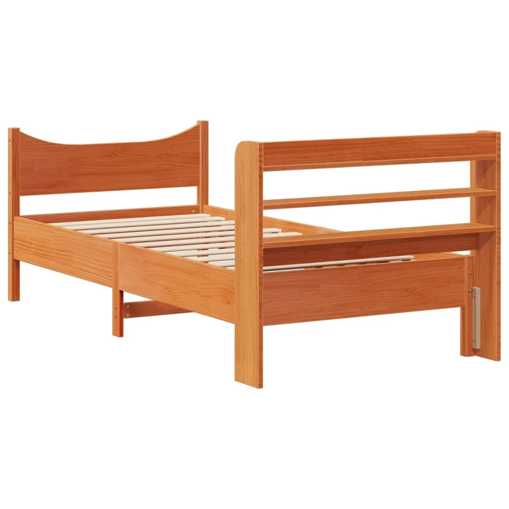 vidaXL Bed Frame with Headboard Wax Brown 90x200 cm Solid Wood Pine