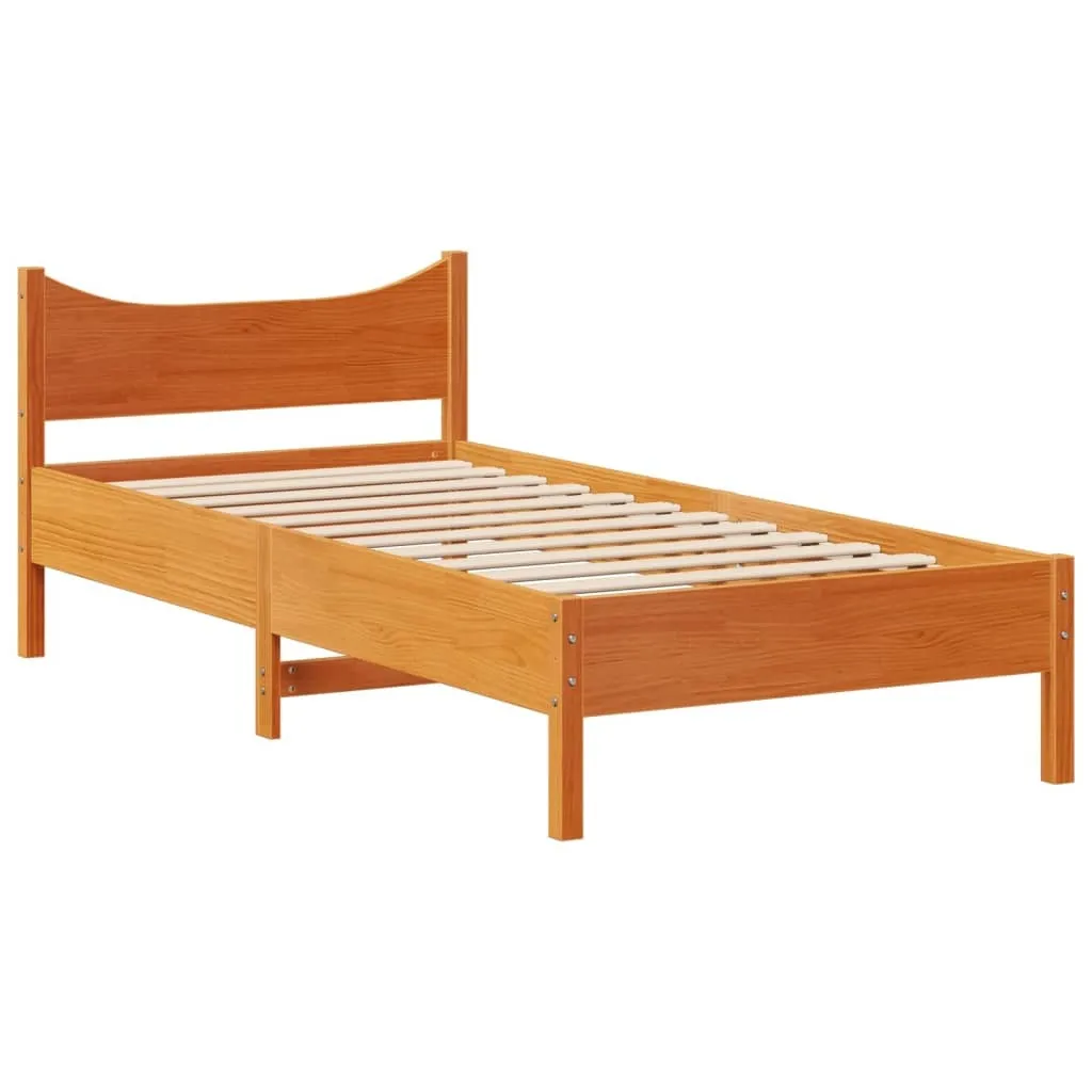 vidaXL Bed Frame with Headboard Wax Brown 90x200 cm Solid Wood Pine