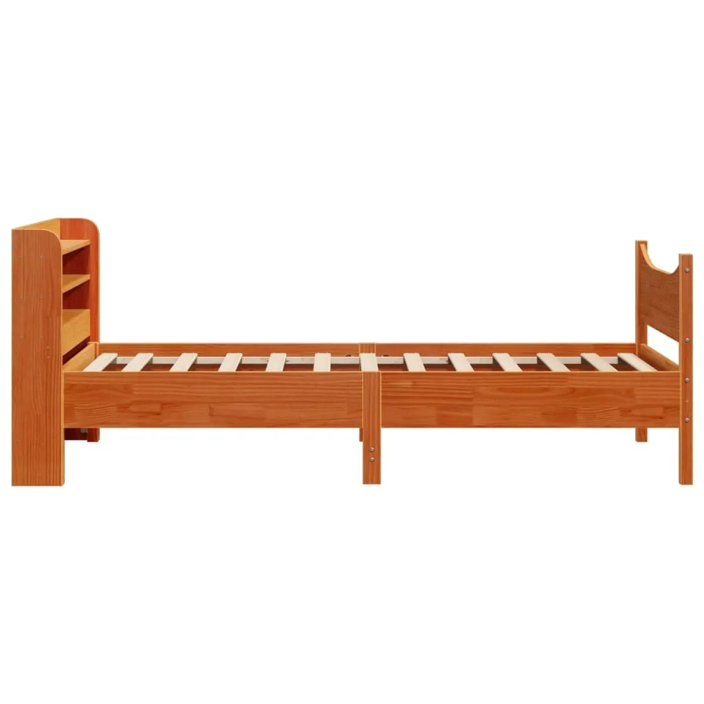 vidaXL Bed Frame with Headboard Wax Brown 90x200 cm Solid Wood Pine