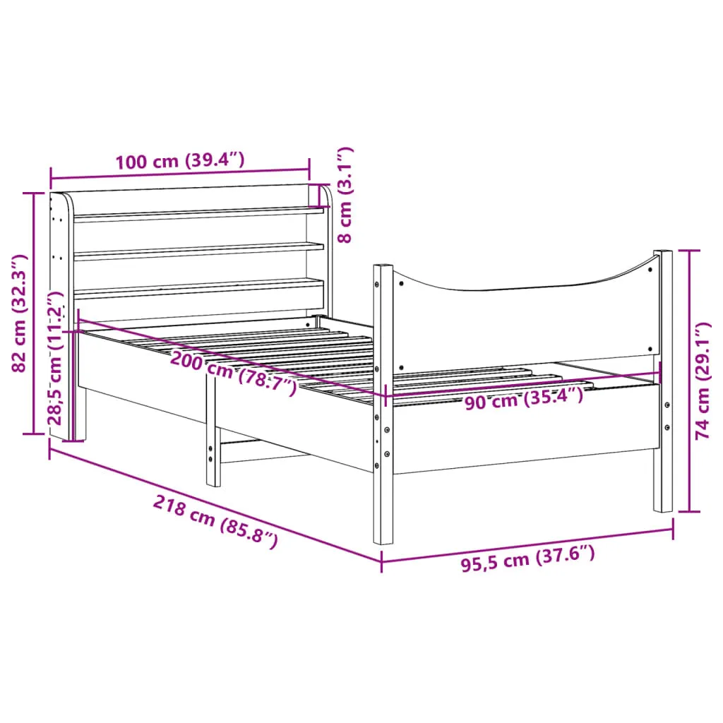 vidaXL Bed Frame with Headboard Wax Brown 90x200 cm Solid Wood Pine