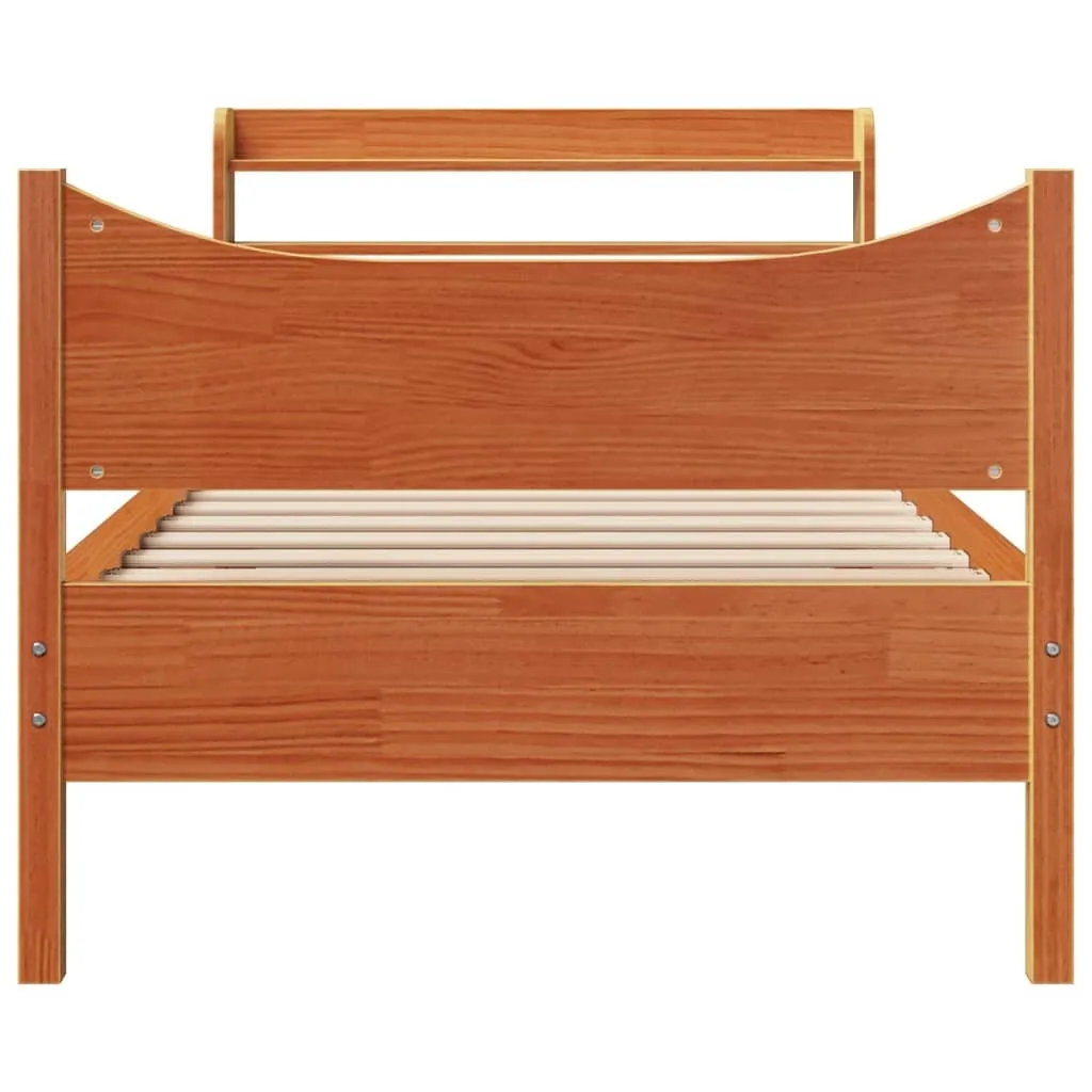 vidaXL Bed Frame with Headboard Wax Brown 90x200 cm Solid Wood Pine