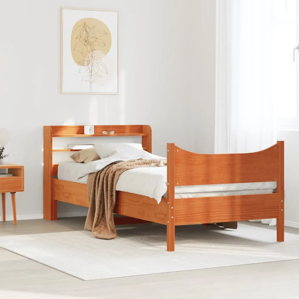 vidaXL Bed Frame with Headboard Wax Brown 90x200 cm Solid Wood Pine