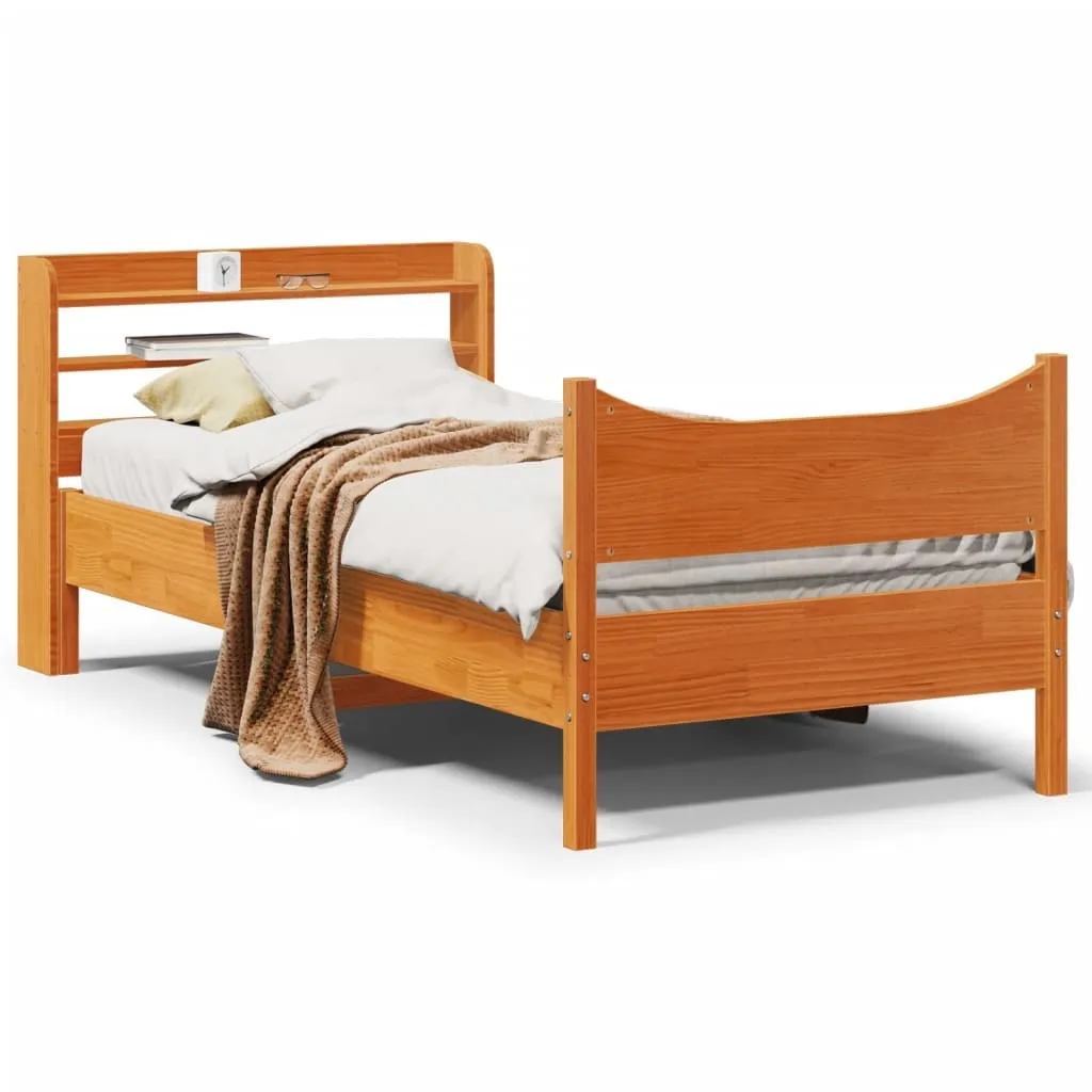 vidaXL Bed Frame with Headboard Wax Brown 90x200 cm Solid Wood Pine