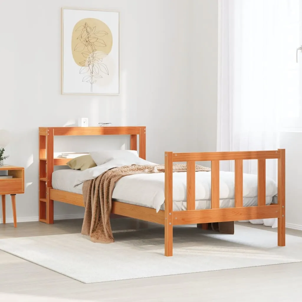 vidaXL Bed Frame with Headboard without Mattress Wax Brown 90x200 cm