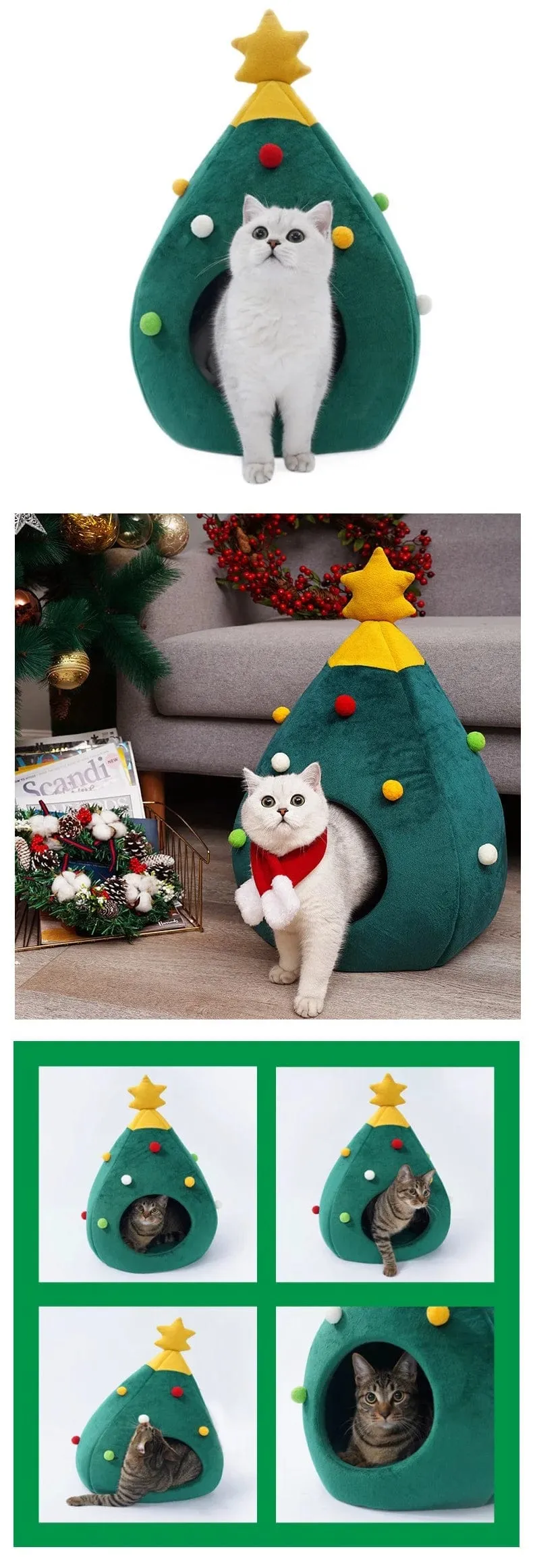 Warm Cat Christmas Tree Bed