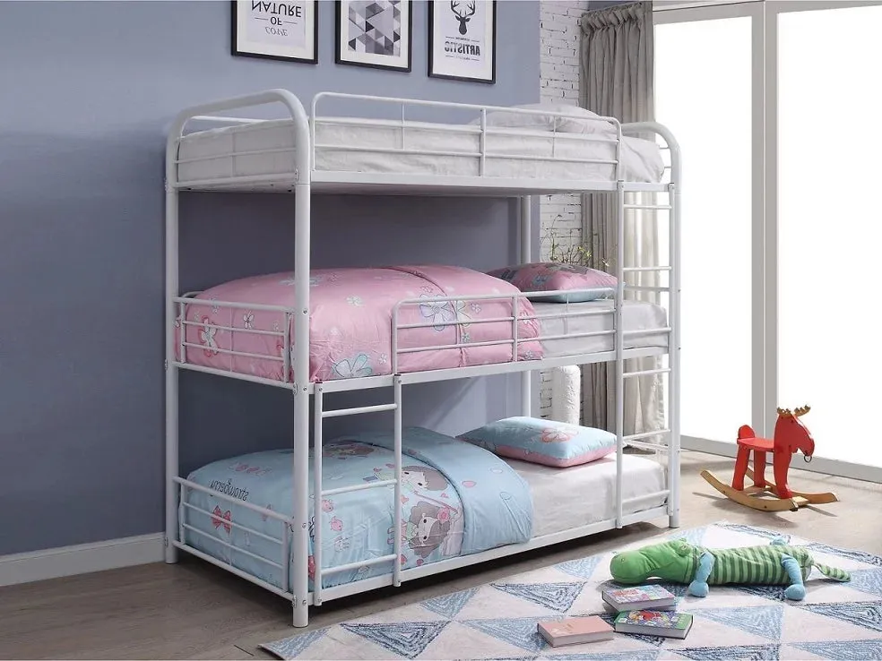 White Steel Twin Triple Bunk Bed- Three Levels- Model # B505